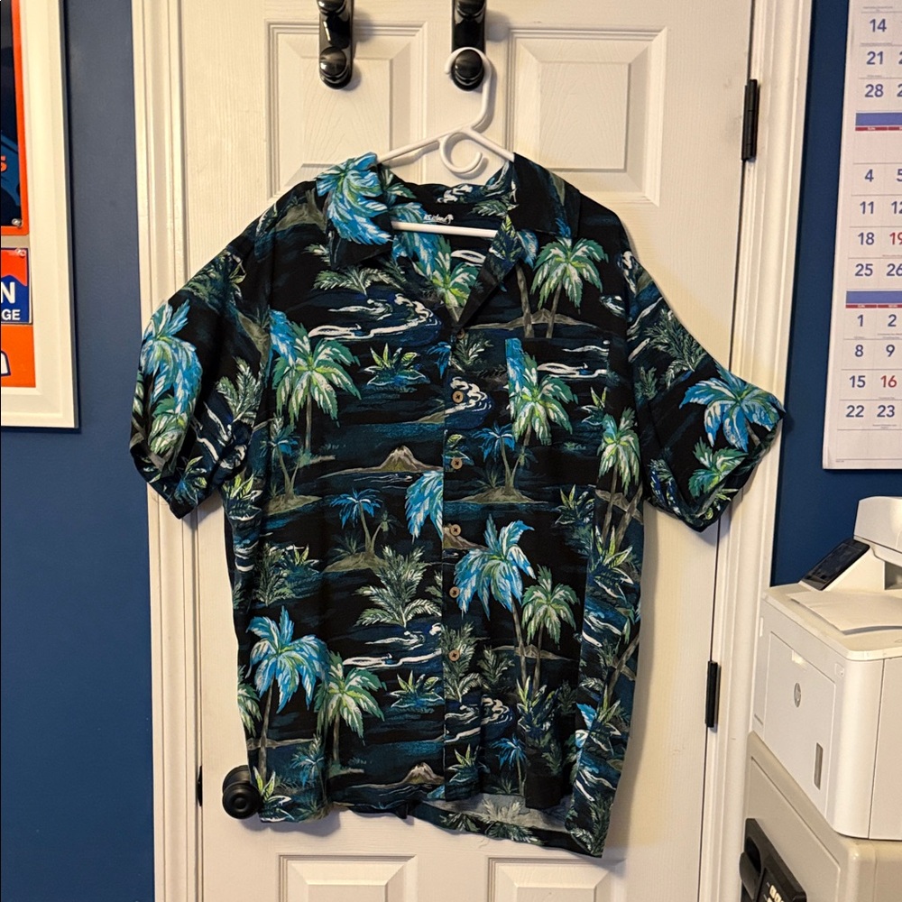 Men's Tropical Palm Print Shirt - Blue and Green